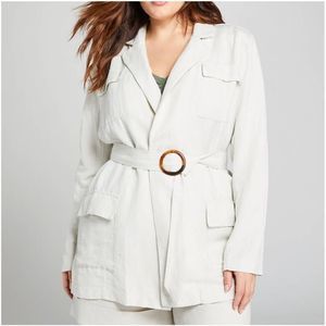 Lane Bryant Womens Belted Linen Jacket Sz 16 Utility Unstructured Beige Relaxed